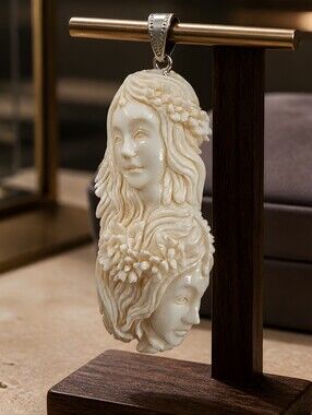 This Vintage pendant is a hand-carved bovine bone piece Made In 1990-2000